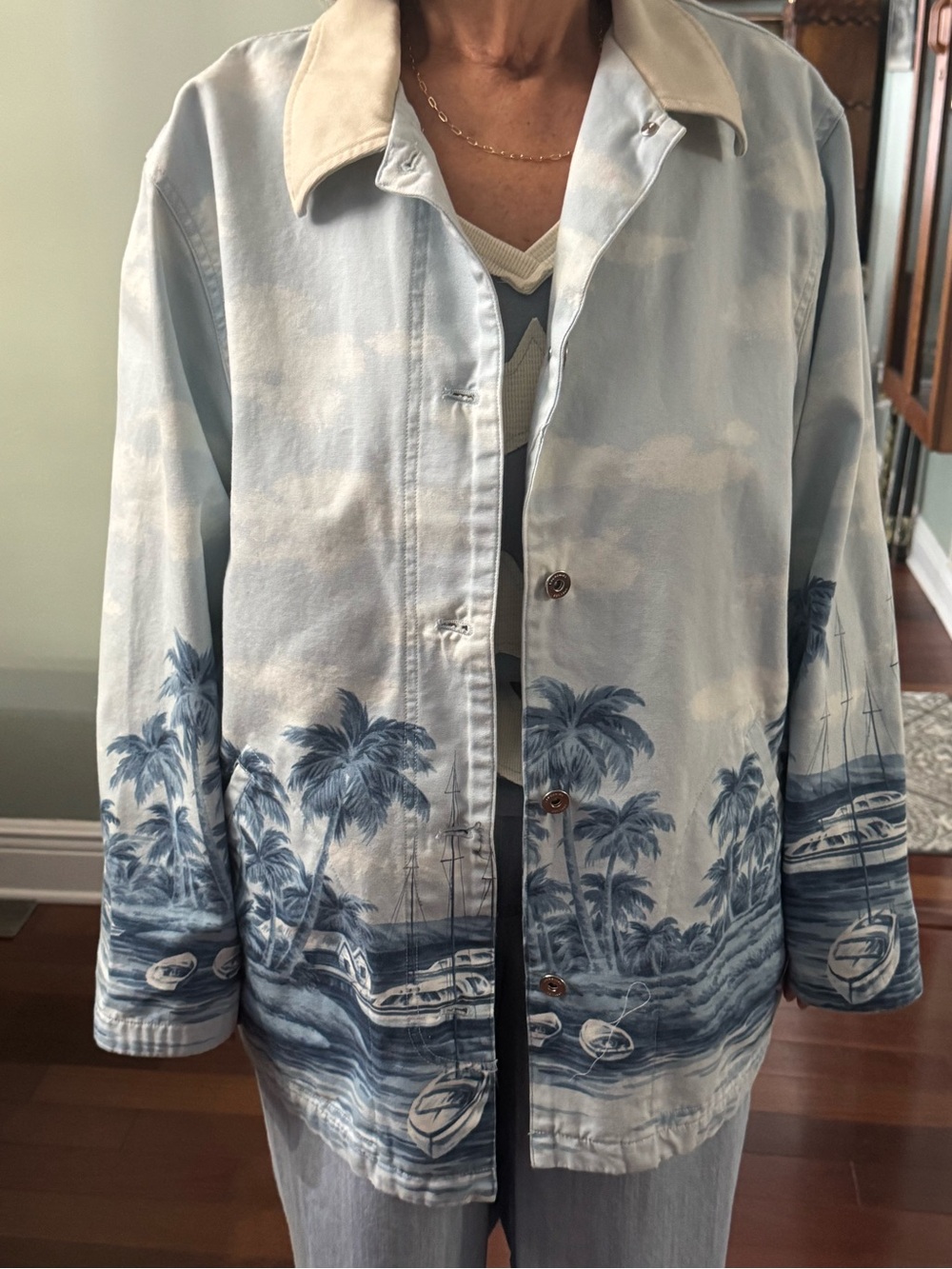 Ralph Lauren Light Blue Palm-Print Button-Up Shirt Jacket